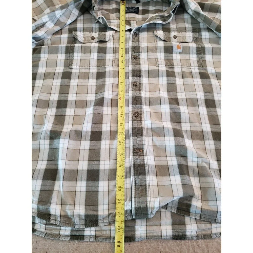 Carhartt Shirt Mens 2XL Green Plaid Loose Fit Long Sleeve Button Up 100% Cotton - Picture 14 of 14